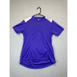 Canari Cycling Shirt Womens Large Purple White Half Zip Short Sleeve Bike Jersey